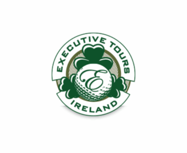 A circular green and white logo with a golf ball, shamrocks, and the text "Executive Tours Ireland".