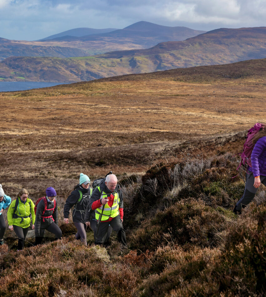 Mountain High... Well known wellness personality, Roz Purcell ,leading The Nature Valley Mangerton Hike, as part of the Wander Wild Festival in Killarney National Park. The adventure and wellness festival continues until Sunday. Photo: Valerie O'Sullivan/FREE PIC*** ISSUED Friday 24/03/2023